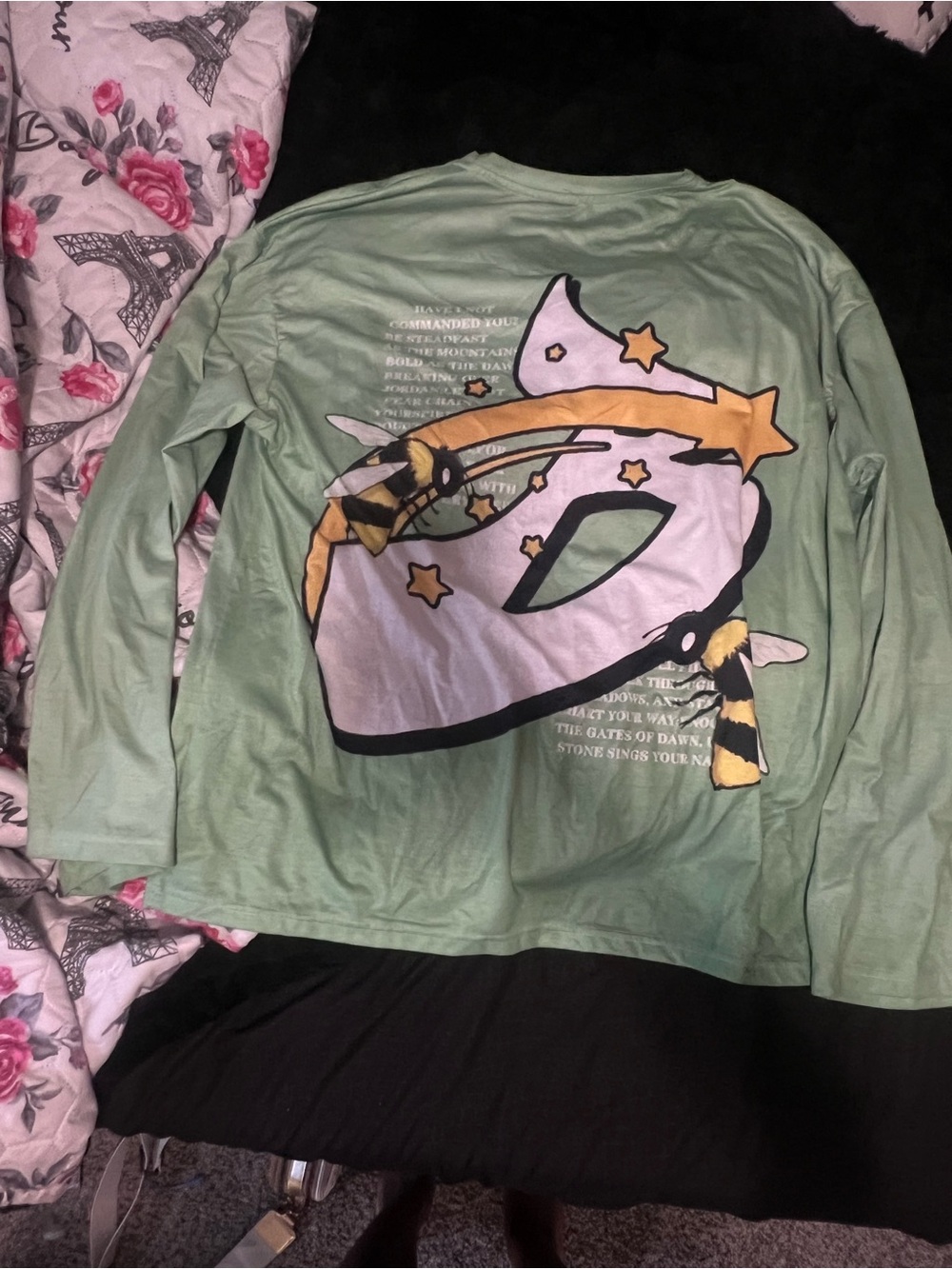 Long Sleeve Graphic Tee - Mint Green Mask Design